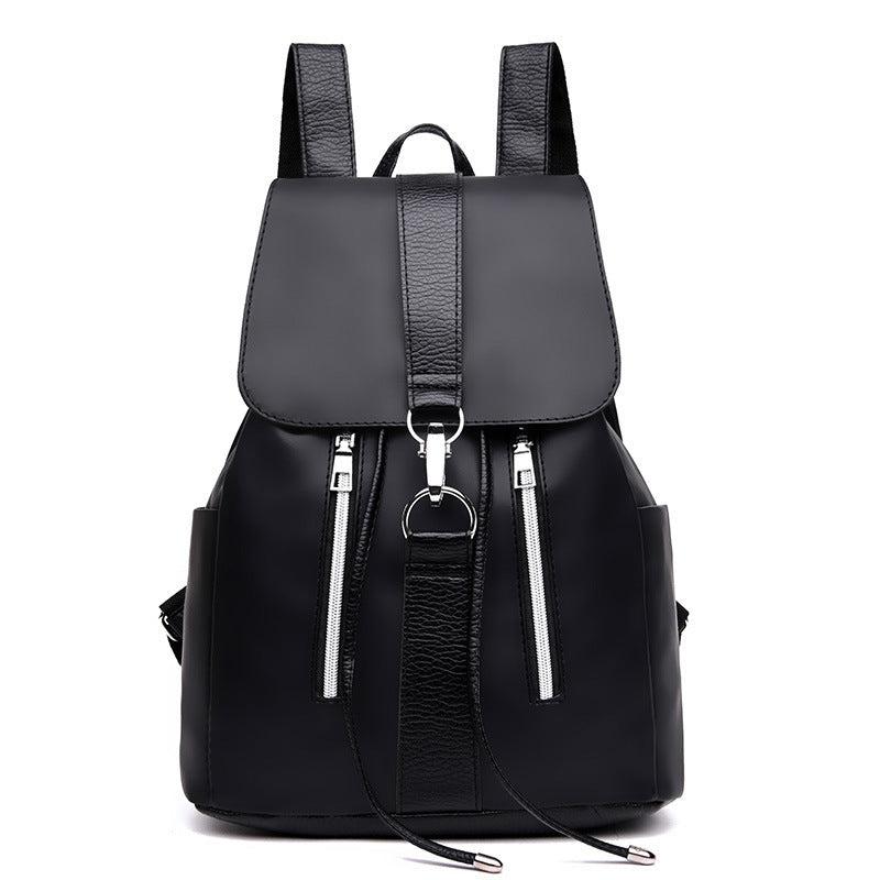 Women's Oxford Cloth Flap Backpack Zip School Bag Drawstring Daypack