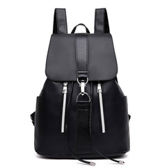 Women's Oxford Cloth Flap Backpack Zip School Bag Drawstring Daypack