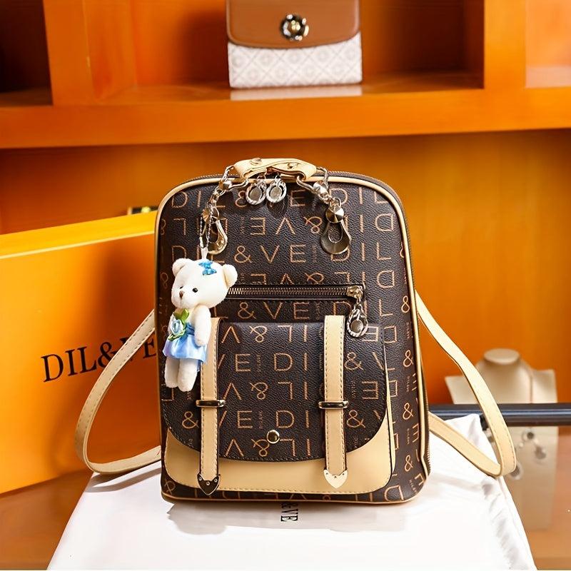 Letter Print Backpack Convertible Shoulder Bag Women's Top Handle Daypack