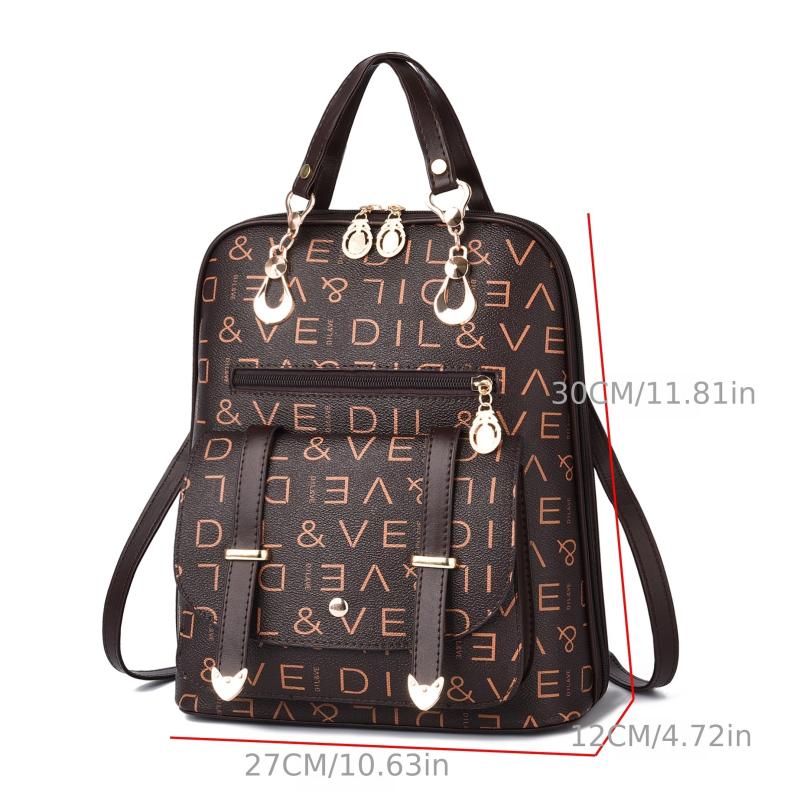 Letter Print Backpack Convertible Shoulder Bag Women's Top Handle Daypack