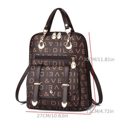 Letter Print Backpack Convertible Shoulder Bag Women's Top Handle Daypack