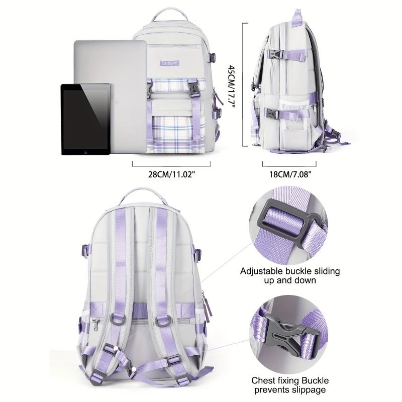 Plaid Pattern Backpack All Match Preppy School Daypack