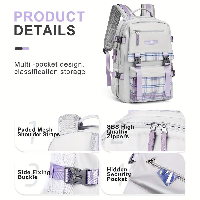 Plaid Pattern Backpack All Match Preppy School Daypack