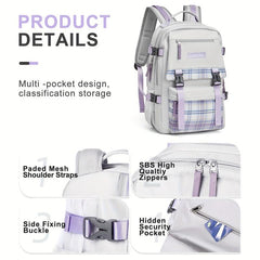 Plaid Pattern Backpack All Match Preppy School Daypack
