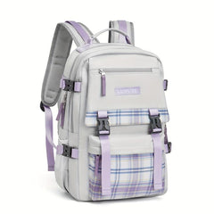 Plaid Pattern Backpack All Match Preppy School Daypack
