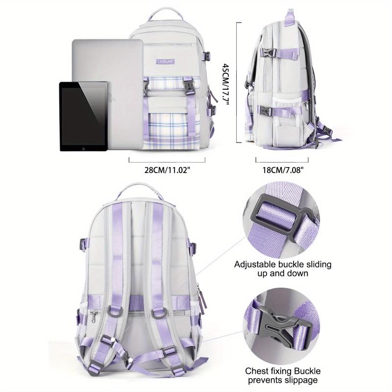 Plaid Pattern Backpack All Match Preppy School Daypack