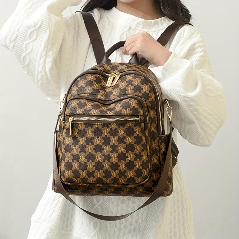 Vintage Preppy Style Backpack Purse Letter Print Two-way Shoulder Bag
