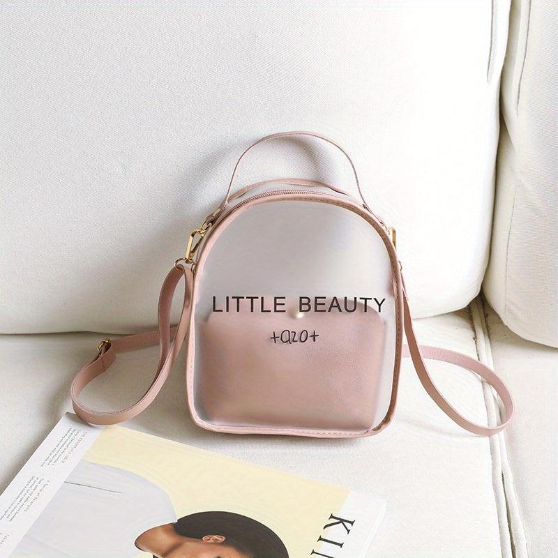 Clear Backpack Set with Letter Graphic Schoolbag and Crossbody Purse