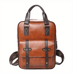 Vintage Large Capacity Backpack Classic Solid PU Leather School Bag Women's