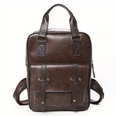 Vintage Large Capacity Backpack Classic Solid PU Leather School Bag Women's