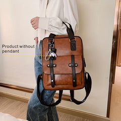 Vintage Large Capacity Backpack Classic Solid PU Leather School Bag Women's