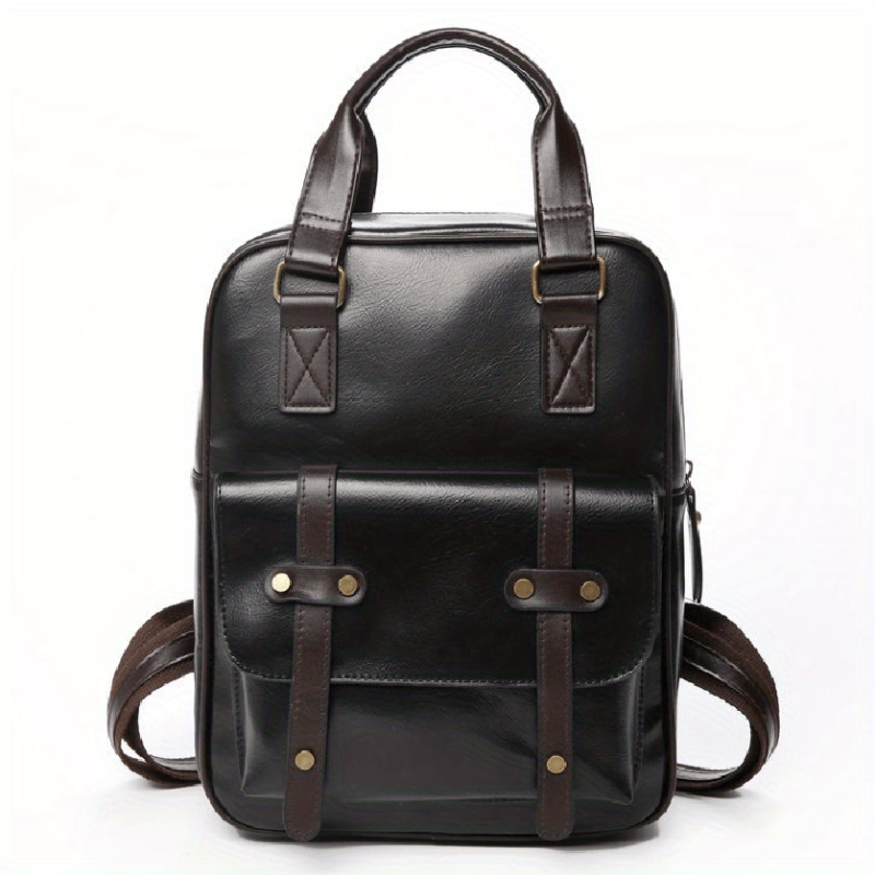 Vintage Large Capacity Backpack Classic Solid PU Leather School Bag Women's