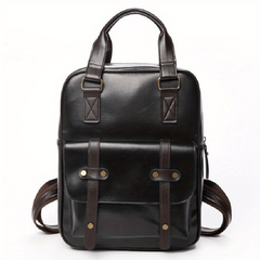 Vintage Large Capacity Backpack Classic Solid PU Leather School Bag Women's