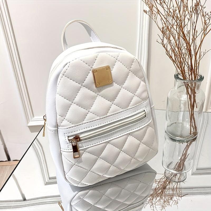 Quilted PU Leather Backpack Lightweight School Waterproof Bag