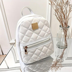Quilted PU Leather Backpack Lightweight School Waterproof Bag