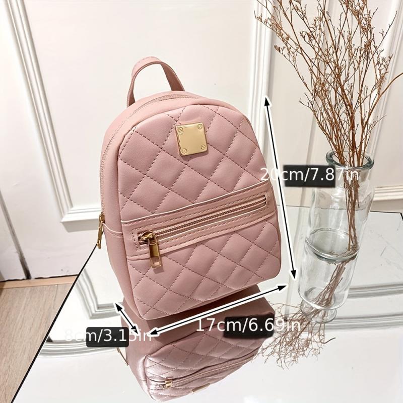 Quilted PU Leather Backpack Lightweight School Waterproof Bag