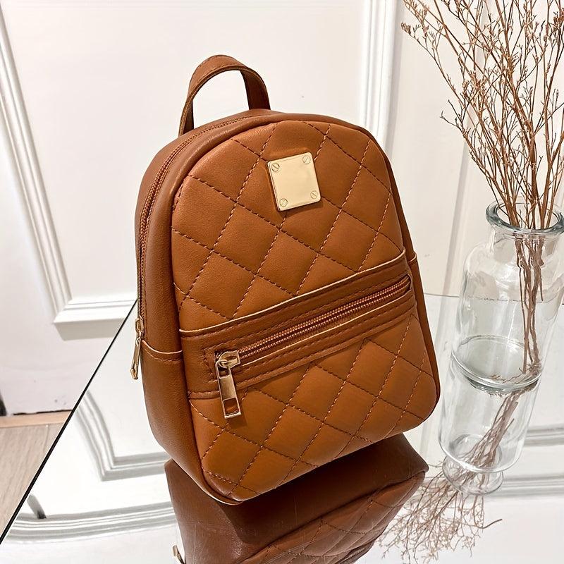 Quilted PU Leather Backpack Lightweight School Waterproof Bag