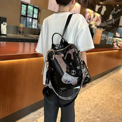 Rhinestone Glitter Glossy Backpack PU Leather School Travel Bag