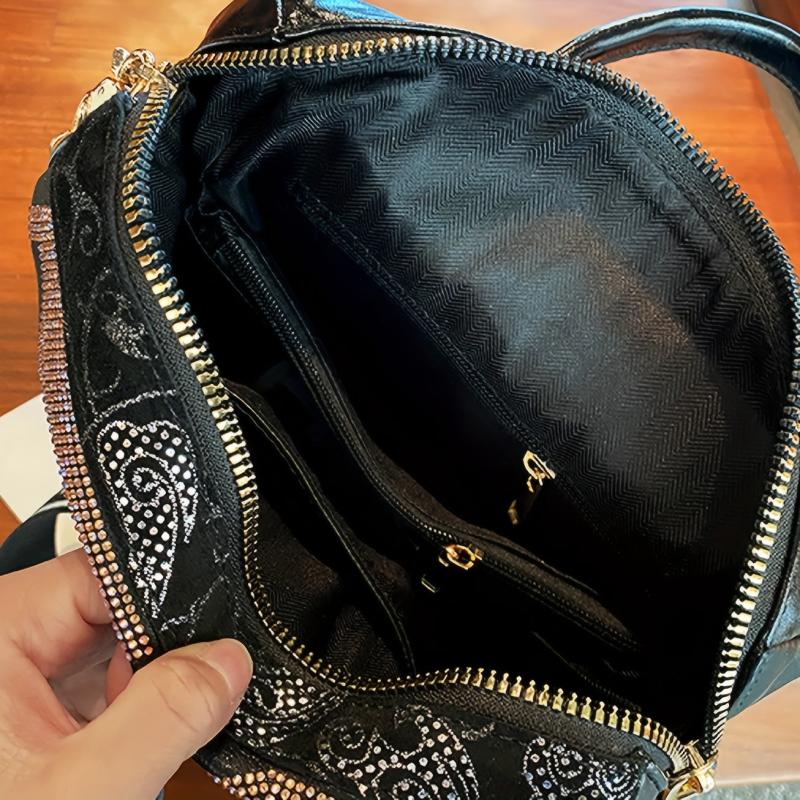 Rhinestone Glitter Glossy Backpack PU Leather School Travel Bag