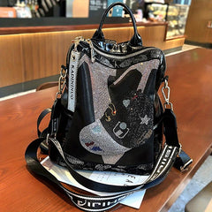Rhinestone Glitter Glossy Backpack PU Leather School Travel Bag
