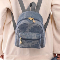 Mini Denim Canvas Backpack Double Shoulder Daypack Sweet Purses For Women