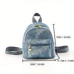 Mini Denim Canvas Backpack Double Shoulder Daypack Sweet Purses For Women