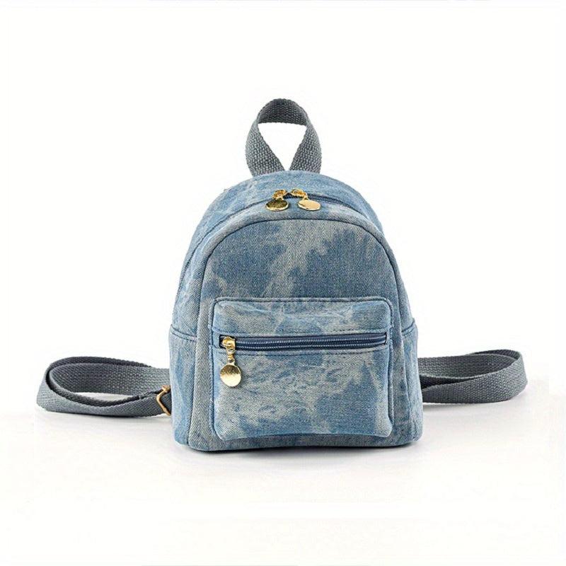 Mini Denim Canvas Backpack Double Shoulder Daypack Sweet Purses For Women