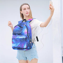 Starry Sky Laptop Backpack USB Charging Port