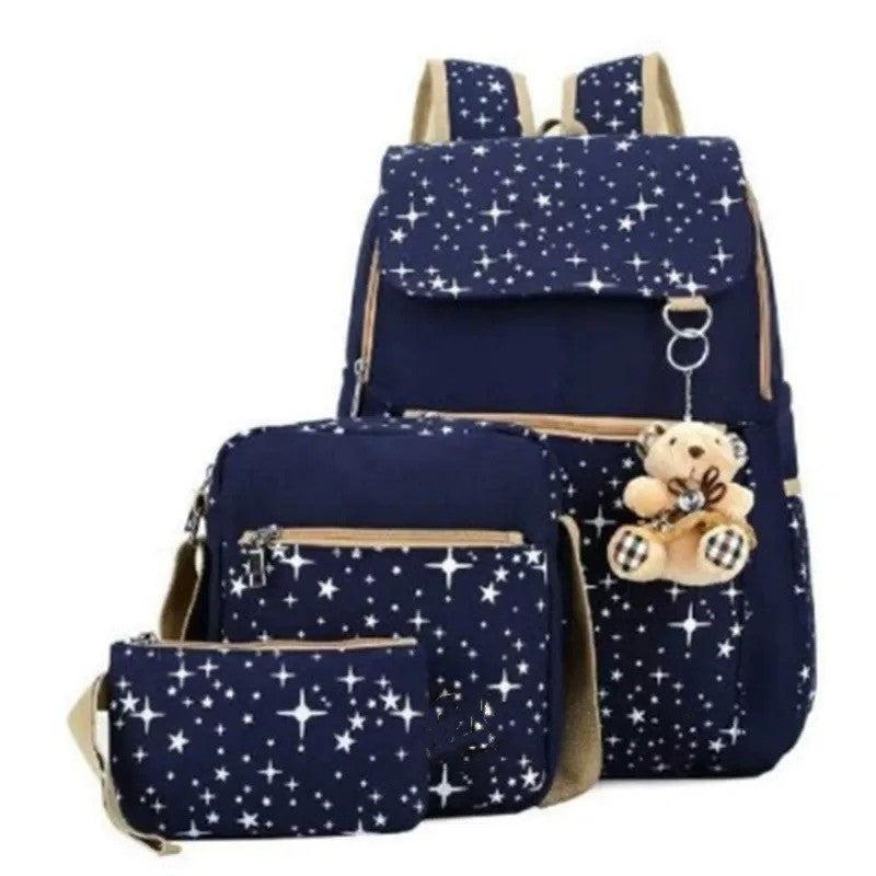 3pcs Bear Pendant Backpack Crossbody Bag Clutch Purse Set