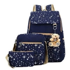 3pcs Bear Pendant Backpack Crossbody Bag Clutch Purse Set