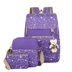 3pcs Bear Pendant Backpack Crossbody Bag Clutch Purse Set