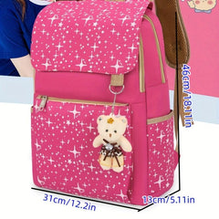 3pcs Bear Pendant Backpack Crossbody Bag Clutch Purse Set