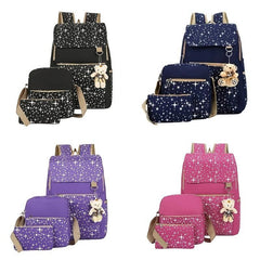 3pcs Bear Pendant Backpack Crossbody Bag Clutch Purse Set