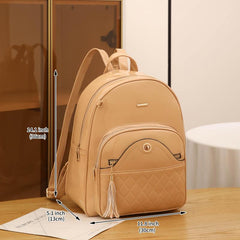 Plaid Tassel Large Capacity Backpack PU Leather School Travel Bag