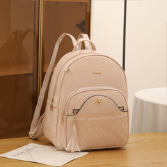Plaid Tassel Large Capacity Backpack PU Leather School Travel Bag