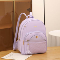 Plaid Tassel Large Capacity Backpack PU Leather School Travel Bag