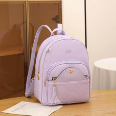 Plaid Tassel Large Capacity Backpack PU Leather School Travel Bag