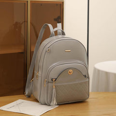 Plaid Tassel Large Capacity Backpack PU Leather School Travel Bag