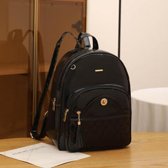 Plaid Tassel Large Capacity Backpack PU Leather School Travel Bag