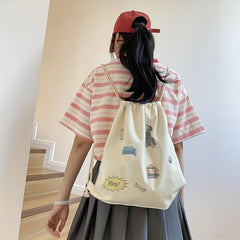 Cartoon Print Travel Backpack Lightweight School Bag Gym Backpack