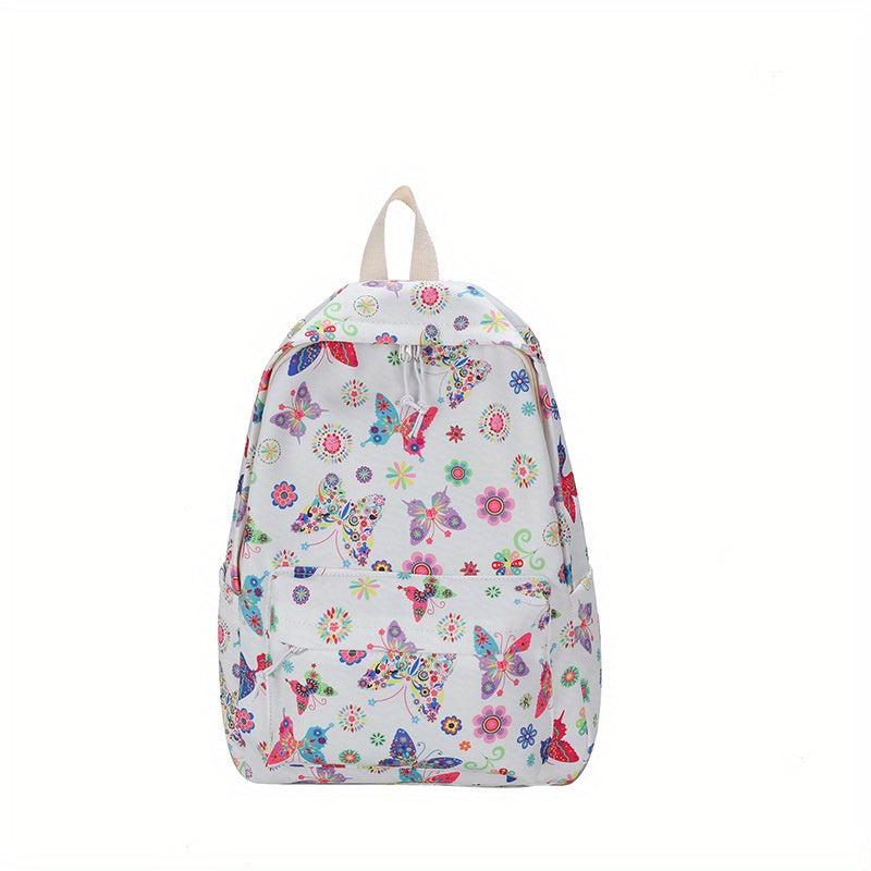 Vintage Flower & Butterfly Pattern Backpack Zipper School Bag