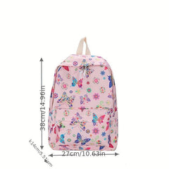 Vintage Flower & Butterfly Pattern Backpack Zipper School Bag