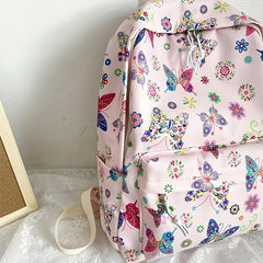Vintage Flower & Butterfly Pattern Backpack Zipper School Bag