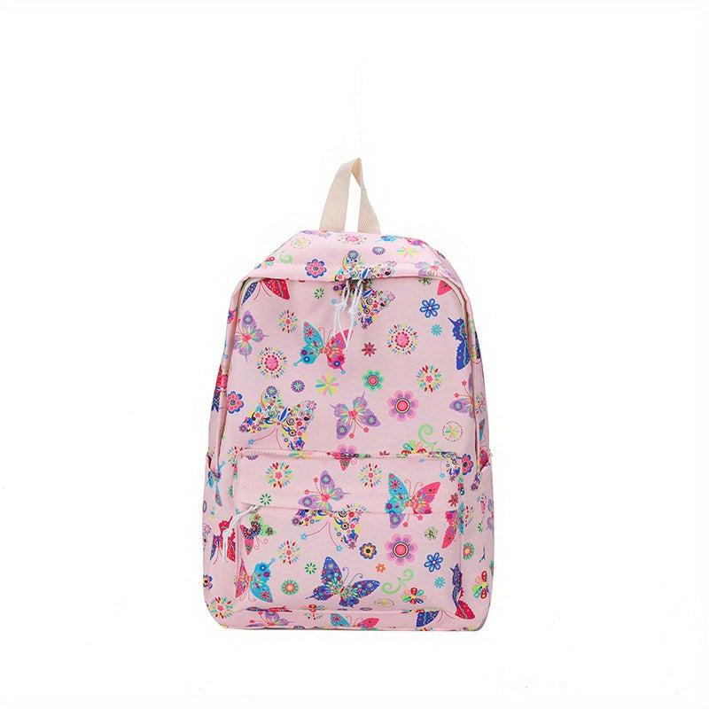 Vintage Flower & Butterfly Pattern Backpack Zipper School Bag