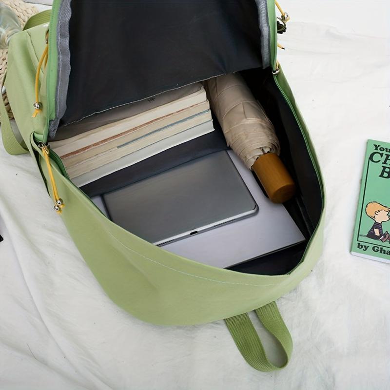 4PCS Floral Print Preppy Backpack Canvas School Bag Women's College Rucksack