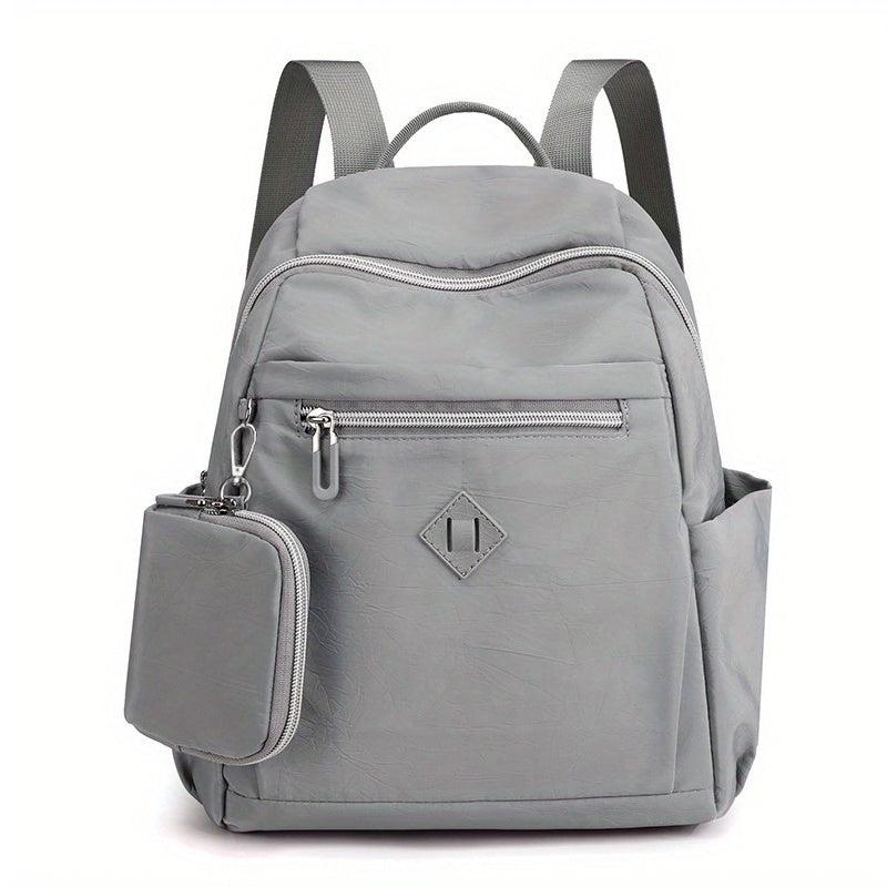 Solid Backpack With Coin Purse Nylon Travel School Bag Women's Daypack