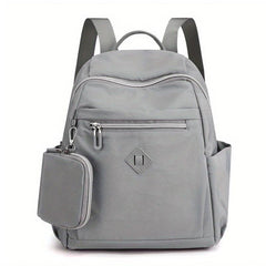 Solid Backpack With Coin Purse Nylon Travel School Bag Women's Daypack