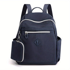 Solid Backpack With Coin Purse Nylon Travel School Bag Women's Daypack