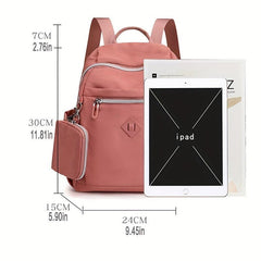 Solid Backpack With Coin Purse Nylon Travel School Bag Women's Daypack