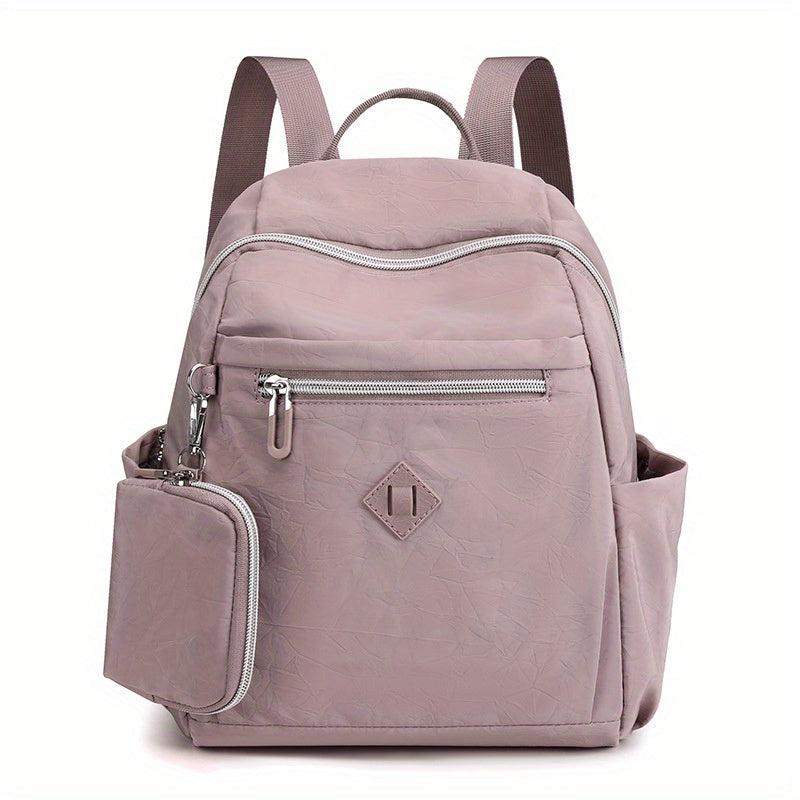 Solid Backpack With Coin Purse Nylon Travel School Bag Women's Daypack